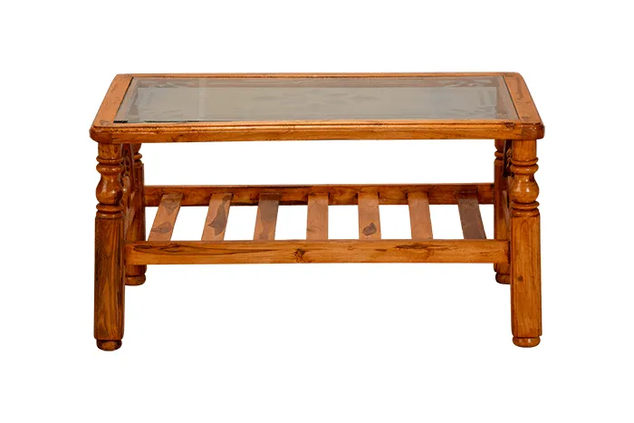 VIVDeal Glass Teak Center Table 2